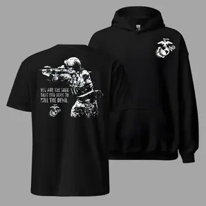 United States Marines T Shirt and Hoodie, 2 Sides USMC Combat Soldier Graphic With Eagle Globe and Anchor Chest Print, Military Warrior Quote Design For Marines