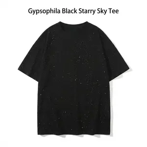 2026 Trendy Loose Fit T-Shirt - Sparkling Rhinestone Gypsophila & Starry Sky Print | Casual Unisex Couple Tee