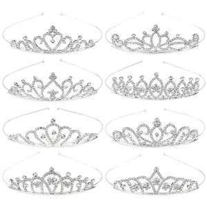 8 Pack Silver Metal Sparkly Glitter Rhinestone Crown Headbands Wedding Prom Birthday Party Princess Hair Tiaras Clasps Accessories for Kids Girls Teens Women Brides