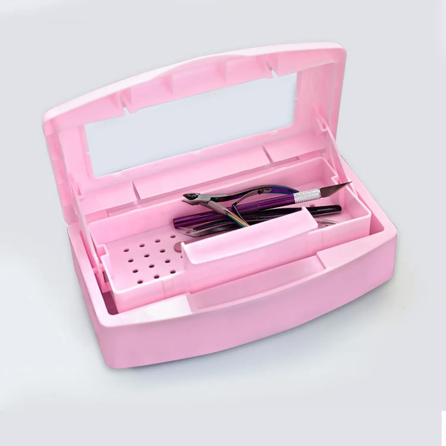 Nail Art Polisher Head Disinfector Box, Manicure Nail Tool Accessories Storage Box, Nail Tool Cleaning & Sterilization Box with Drain Basket, Nail Care, DIY Manicures, Nail Supplies Organizer, Nail Tech Supplies