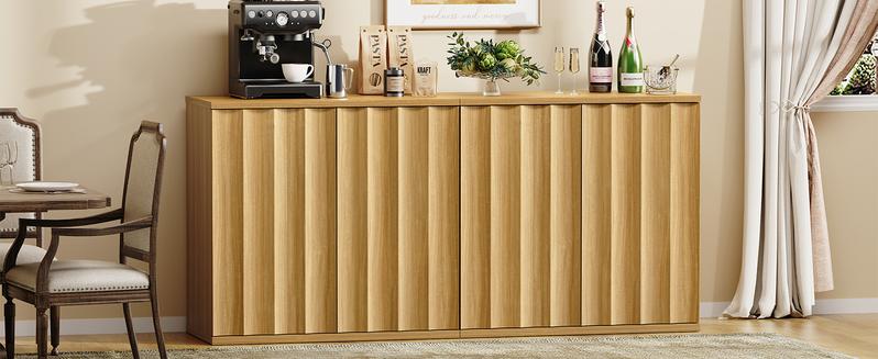 BROTTAR Fluted Sideboard Buffet Cabinet with Storage, 31.5" Modern Kitchen Cabinets with Doors, Coffee Bar Buffet Cabinet for Kitchen, Entryway Cabinets for Living Room, Natural