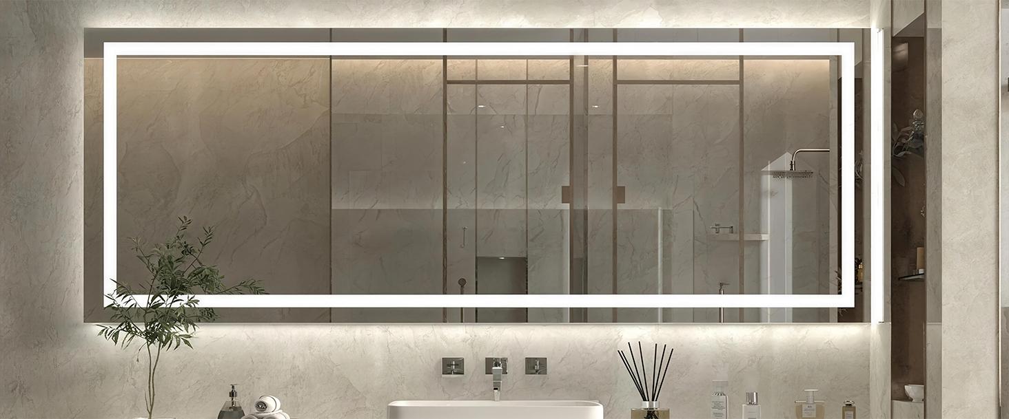 GLITGATE LED Bathroom Mirror, LED Wall Mirror, Polished Glass Finish, 3 Color Modes Dimmable, CRI90+, Anti-Fog, Memory Function, Wall Mounted (Horizontal/Vertical), Perfect for Washing, Shaving, and Makeup. GLITGATE LED Bathroom Mirror, LED Wall Mirror, Polished Glass Finish, 3 Color Modes Dimmable, CRI90+, Anti-Fog, Memory Function, Wall Mounted (Horizontal/Vertical), Perfect for Washing, Shaving, and Makeup.