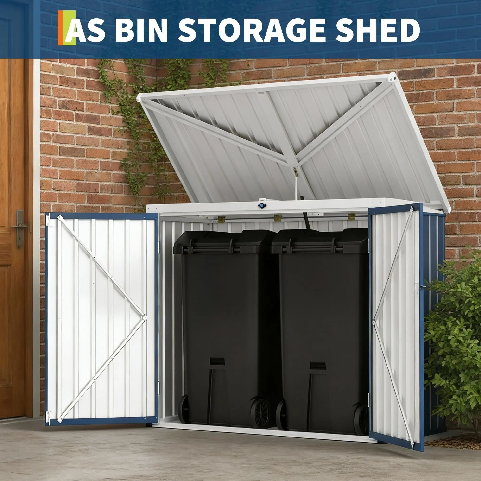 Outdoor Trash Can Storage Box with Lock Latch & Sloped Roof, Outdoor ...