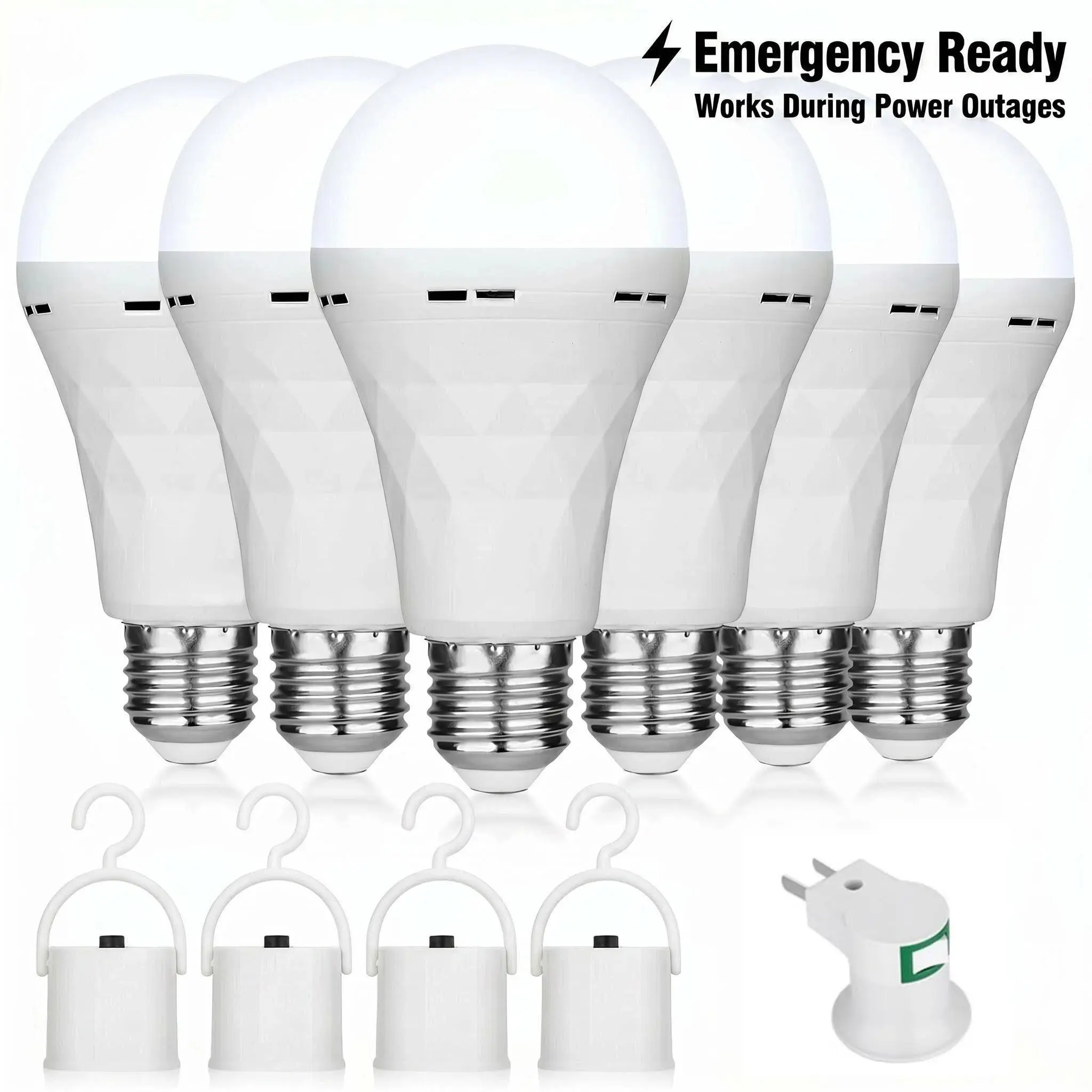 4 Pack Emergency Rechargeable Light Bulb with Hook, 1500mAh LED Power Outage Bulb, 12W 60W Equivalent Camping Light for Home Hurricane Backup