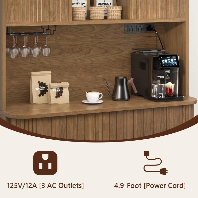 Aowos 71” Pantry Cabinet with Charging Station, Tall Kitchen Storage Cabinet with 2 Sliding Tambour Doors, Hutch Bar Cabinet with Built-in Wine Rack and Adjustable Shelves, Freestanding Buffet Sideboard for Kitchen, Dining Room, Walnut, Black, Natural Aowos 71” Pantry Cabinet with Charging Station, Tall Kitchen Storage Cabinet with 2 Sliding Tambour Doors, Hutch Bar Cabinet with Built-in Wine Rack and Adjustable Shelves, Freestanding Buffet Sideboard for Kitchen, Dining Room, Walnut, Black, Natural