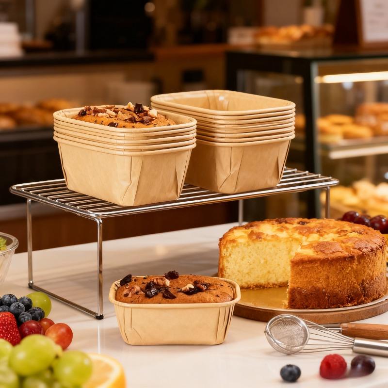 50pcs Non-Stick Rectangular Baking Cups | Stackable, Even Baking for Bread, Cake, Muffins | Leakproof Grooved Edges, Reusable | Oven Safe | Ideal for Pastry Making, Holiday Baking | Space Saving