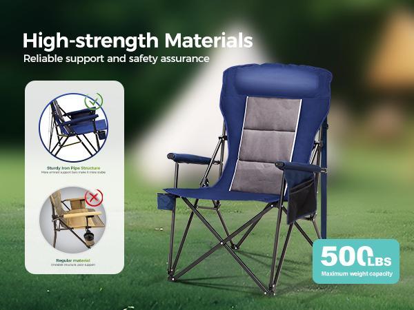 Sophia&William Oversized Folding Camping Chairs High Backrest Heavy Duty Lawn Chairs for Adults Support 500 LBS Portable Camp Chairs with Cup Holders Large Side Pocket for Outdoor