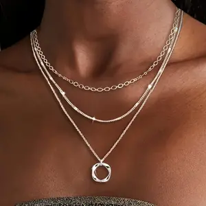 925 Sterling Silver Layered Necklace - Stylish Round Pendant Design, Ideal for Parties, Vacations & Gifting