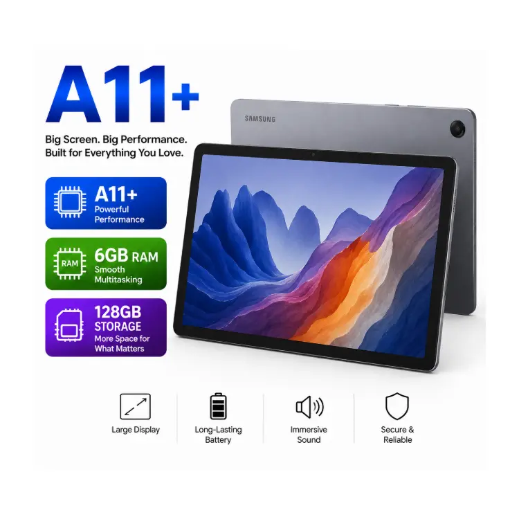 Samsung Galaxy Tab A11+ 6GB RAM, 128GB Storage, 11" Display, Long Lasting Battery, Dolby Atmos Speakers - Gray