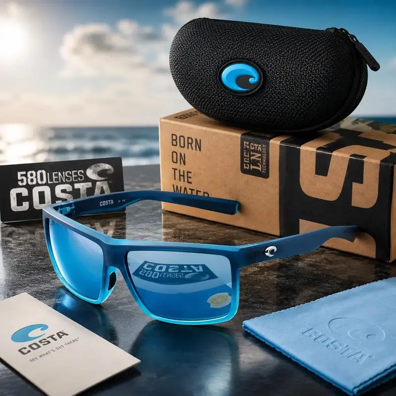 [Full Box] Costa Del Mar Rinconcito Costa 580G Men’s Polarized Sunglasses Black Frame Blue Mirror Lens UV400 Fishing Driving Outdoor Sport Glasses with Case Box
