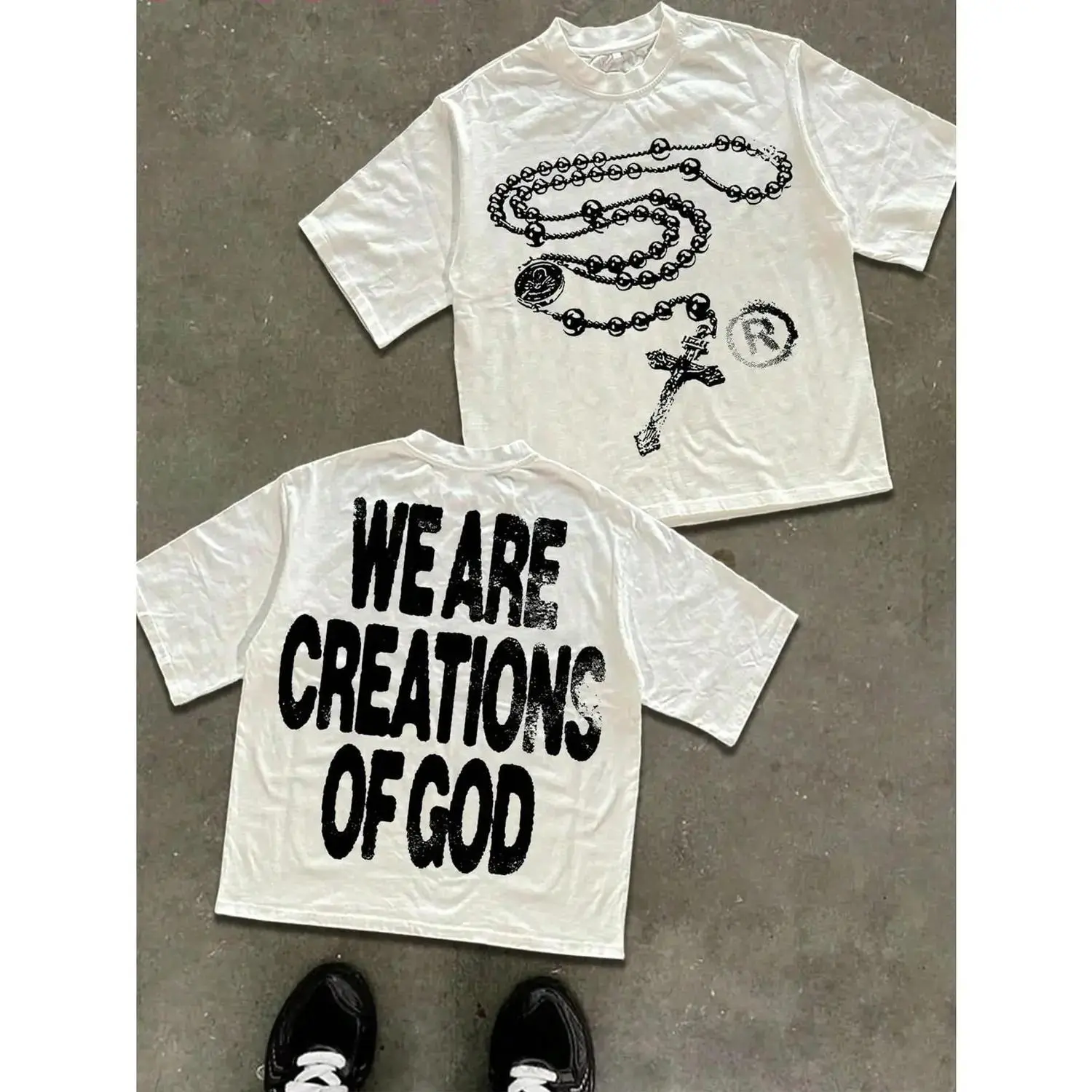 Unisex Soft Cotton Short-Sleeve Sports Graphic T-Shirts, High Street Christian Religious Top with "We Are Creations Of God" Slogan, Casual Streetwear, Small Size Christian Apparel