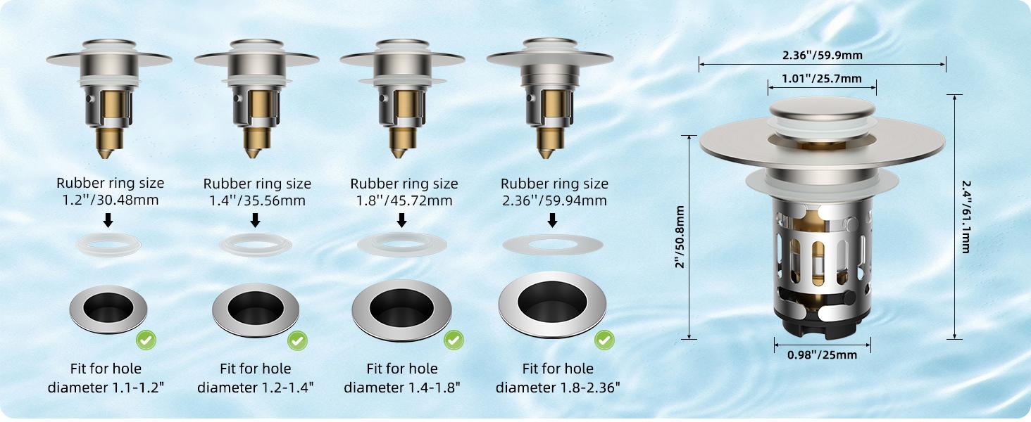 Hibbent Upgraded 3 in 1 Bathroom Sink Drain Strainer, Universal Pop Up Stopper with Removable Stainless Steel Filter Basket Hair Catcher, Sink Plug for 1.1''~2.36'' Basin, Brass Core, Brushed Nickel