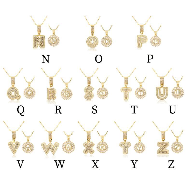 2 Pack Initial Letter Necklace 14k Gold Plated Bling Dainty Necklaces Trendy Chunky Custom Name Necklace Personalized Round Circle Pendant Zirconia Letters Name Valentine's Day Anniversary Jewelry Set Gifts for Mom Gifts for Daughter tiktokshopspringglowu