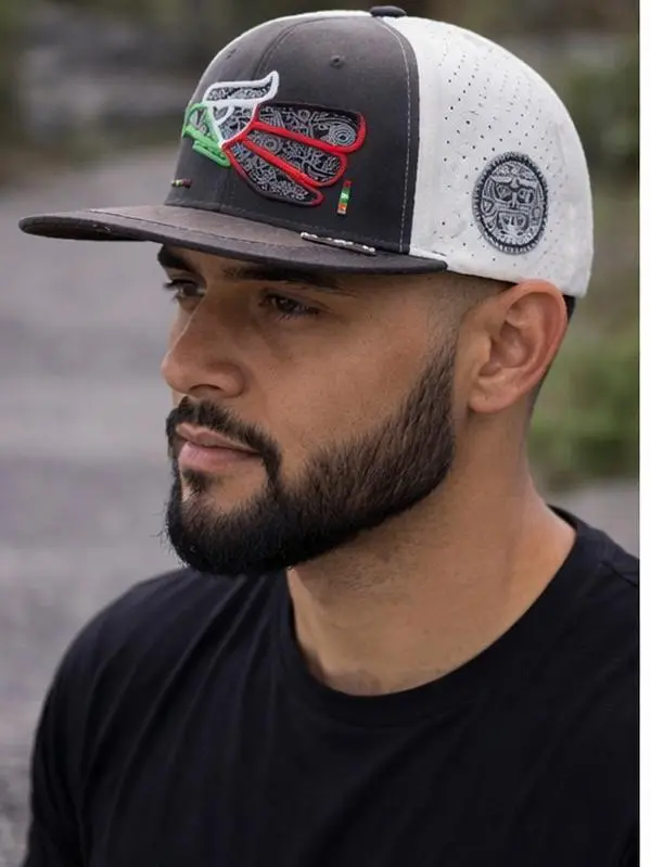 Brown / Ivory Mexico Aztec Print Eagle Snapback Hat  | Premium 100% Cotton Embroidered Cap | Mexican Colors Streetwear Snapback