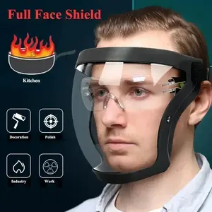 Adjustable Full Face Protection Mask, Durable Plastic Safety Visor with Transparent Shield, Heat Resistant, Impact Resistant, Easy Drawstring Closure