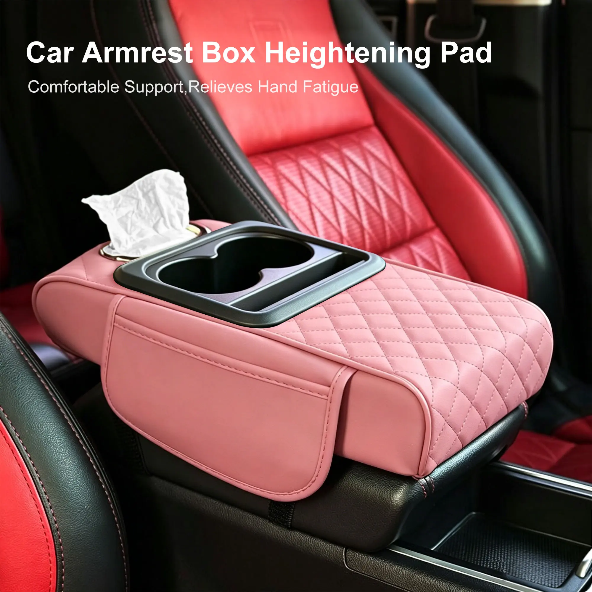 Car Middle Center Console Cover with Cup Holder - 2.95in Tall, Universal Fit Memory Foam Car Armrest Scratch-resistant Vehicle Accessory, Multi-functional Storage, Comfortable Armrest Support for SUV/Truck, Lifted Arm Lift, Durable Auto Accessory, Cars Ac