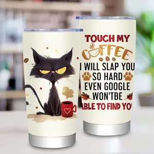 Funny Black Cat 20oz Tumbler - "Touch My Coffee I Will Slap You" Quote - Sarcastic Office Humor Gift - Novelty Cup for Cat Mom