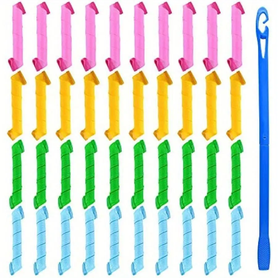40 Pack Magic Hair Curlers Spiral Curls Styling Hair Rollers Kit Wave Styles No Heat Hair Curler and Styling Hooks for All Hair Lengths, 30cm/ 12inch Haircare HeatlessValentine's Day, gift