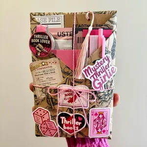 Mystery Thriller Blind Date with a Book Notebook Pen Bookmark Stickers Eye Mask & Hot Cocoa Set for Reading Enthusiasts