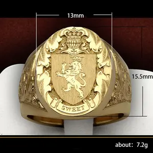 Crown Lion Shield Badge Ring Royal Seal Men's Ring with Detailed Engraving