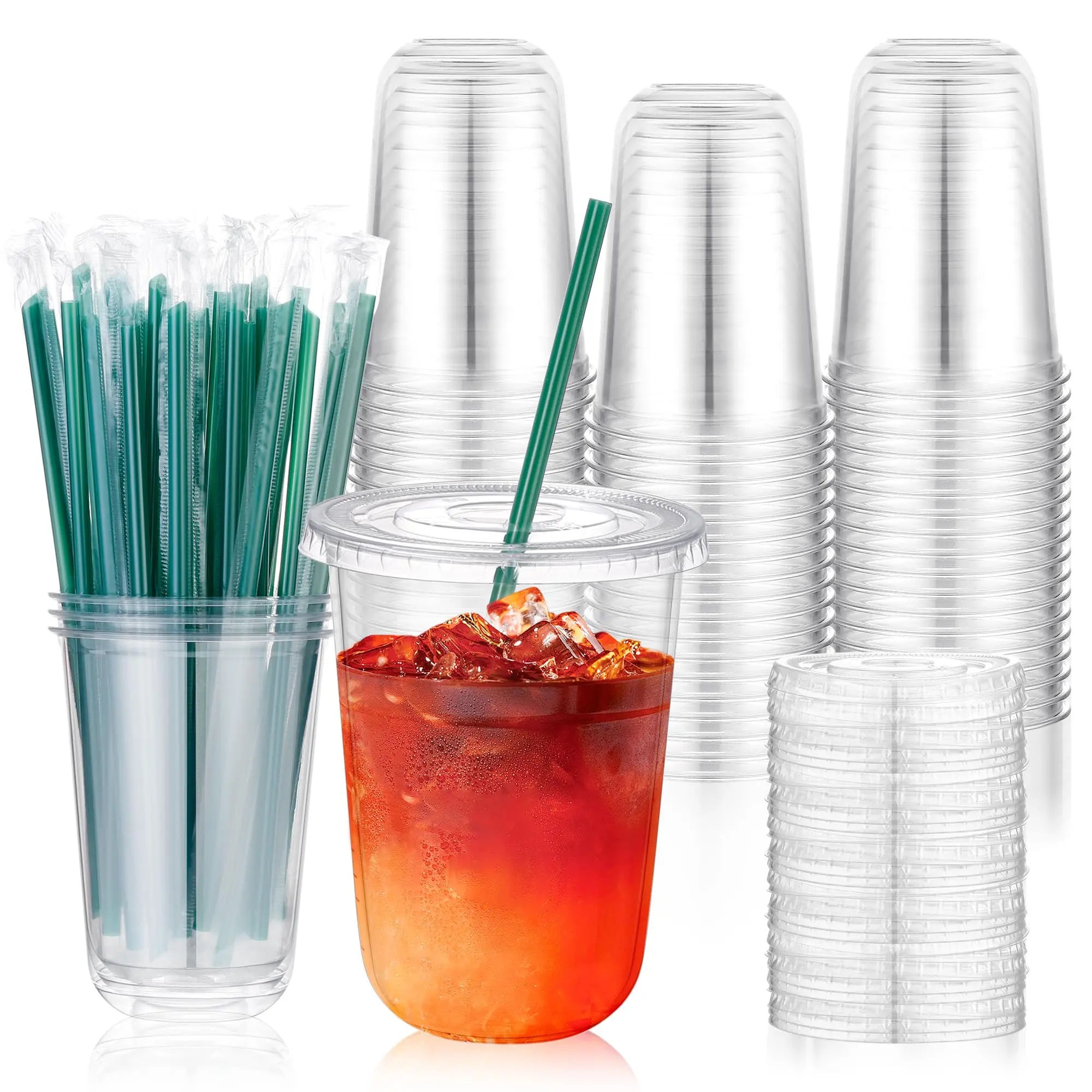 50 Sets 16 oz Disposable Iced Coffee Cups with Lids and Straws,Clear Plastic  Cups for Cold Drinks Juice Milkshakes Smoothies, Plastic To Go Drinking Cup  for Party Coffee Bars Picnic - TikTok Shop