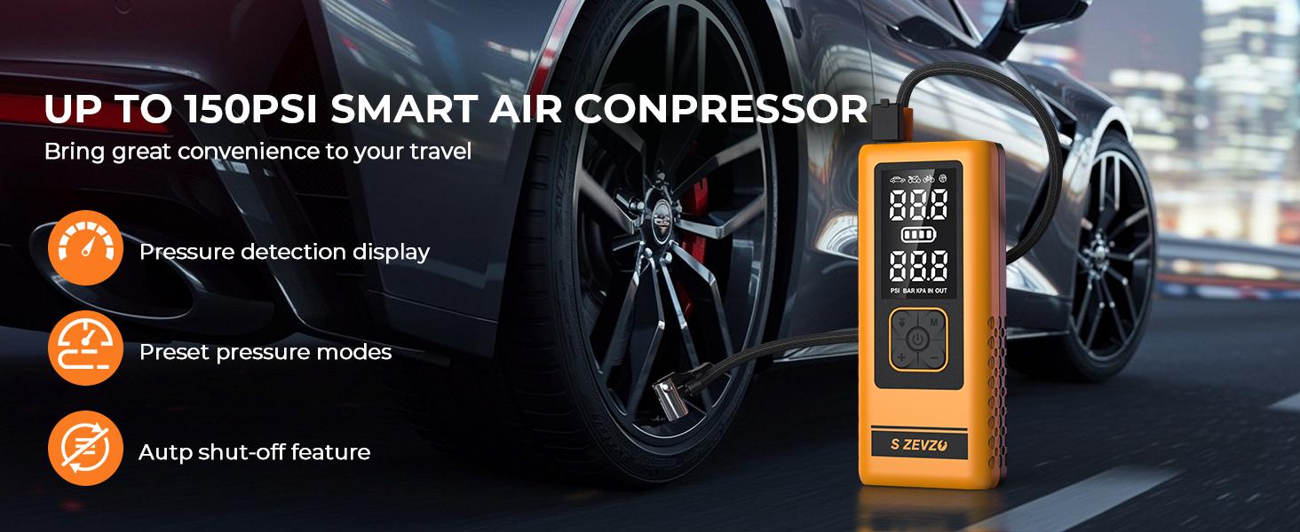 14000mAh Ultra-Safe Jump Starter with 150 PSI Air Compressor 45W Fast Charging Tire Pressure Check LED Light Jumper Cables Air Hose Storage Bag 4-in-1 Charging Cable