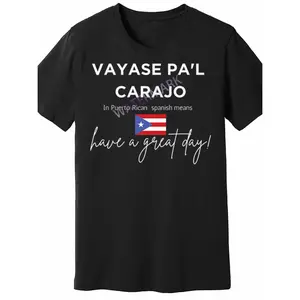 Men's Puerto Rican Slang T-Shirt - "Vayase Pal Carajo" Funny Translation, Premium Cotton, Short Sleeve, Black with Puerto Rico Flag Detail, Machine Washable, Everyday Casual Wear |   Flag Design Shirt |   Cotton Fabric Golf Gift T-Shirt For Men and Women