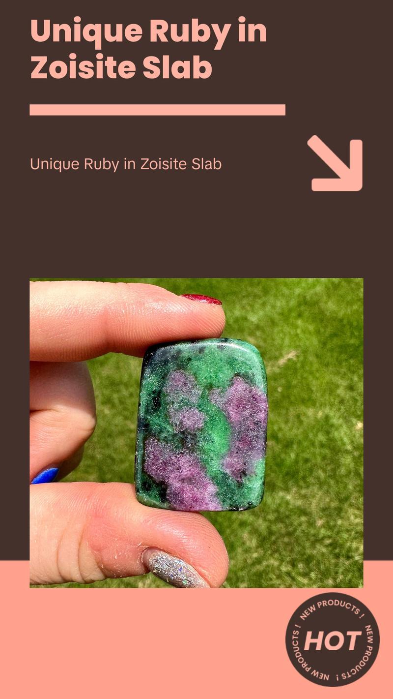 New Moon Beginnings Ruby in Zoisite Slab - Unique Gemstone with Green and Purple Hues
