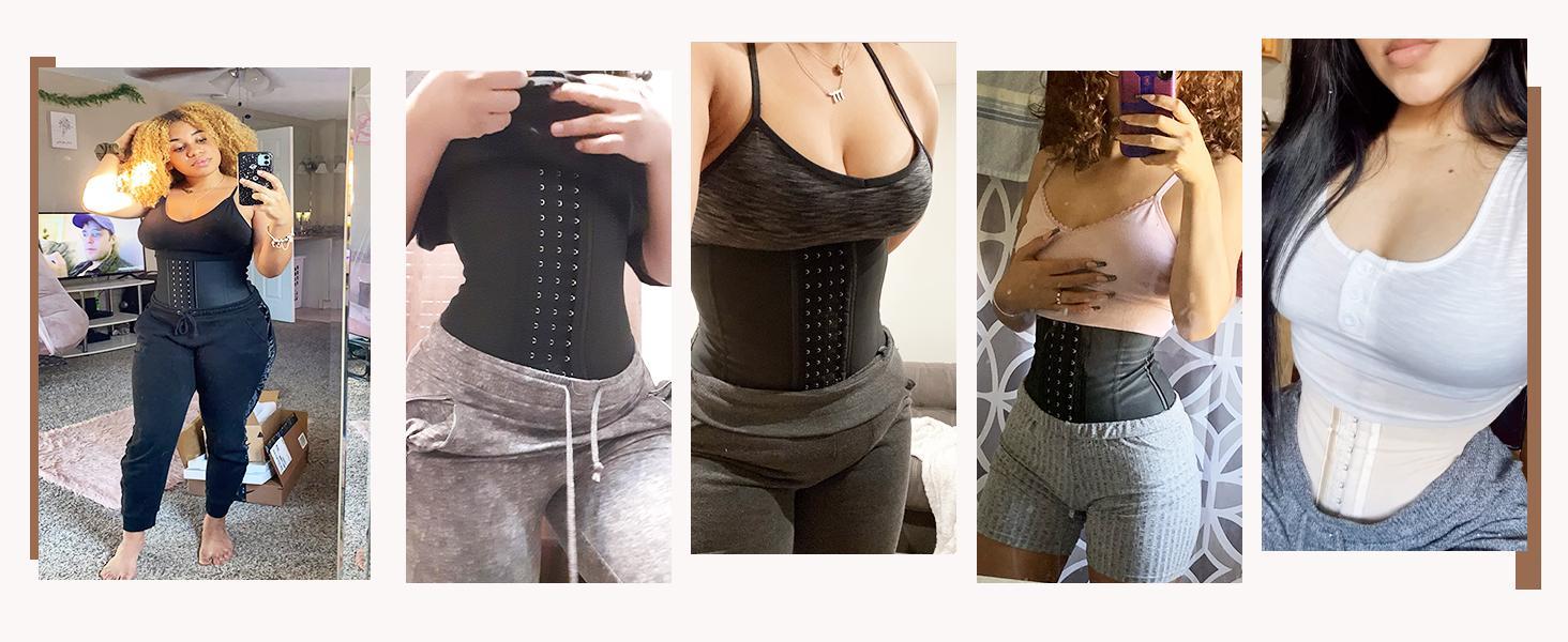 FeelinGirl Waist Trainer for Women Latex Waist Cincher Corset LatexPlus Size Shapewear 3 Hooks Cincher Garment Compression tummycontrol Womenswear Underwear Springtok