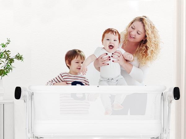 Maydolly Smart Baby Bassinet – 2-in-1 Bedside Crib & Playpen with Auto Rocking, White Noise, Mesh Sides & Mattress – Adjustable Sleeper for Newborns to 24 Months