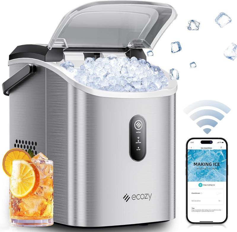 ecozy Countertop Sonic Nugget Ice Maker Chewable Ice Cubes 33 lbs Daily Output Self-Cleaning Stainless Steel for Party Kitchen Bar Black Friday Deal