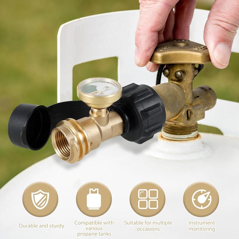 VAYWET Propane Gas Adapter Connector Universal Level Indicator 5-40lb Tanks, High Pressure Camping Grill Pressure Gauge, Propane Gas Tank Adapter On-off Control Valve Outdoor Kitchenware RV Camper Cylinder BBQ Gas Grill Heater QCC1/Type 1 Connection