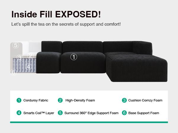 【4 Packages Shipping] Plush Corduroy Cloud Velvet Modular Couch with Chaise & Ottoman, No Assembly Required - L/U- Shaped Sectional Sofa Set with Flexible Configuration