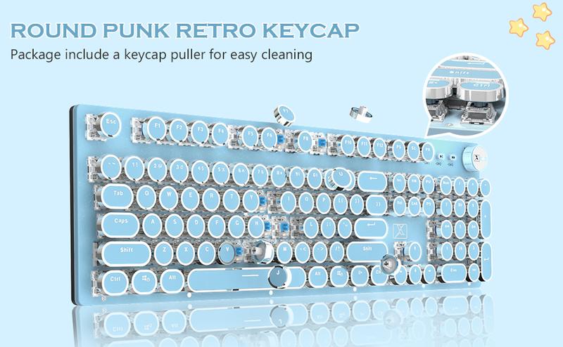 ATTACK SHARK×XINMENG X9 Typewriter Keyboard and Mouse, Retro Vintage Mechanical Gaming Keyboard with White LED Backlit,104 Keys Anti-Ghosting Blue Switch Wired Cute Keyboard, Round Keycaps for Desktop PC/Laptop Mac