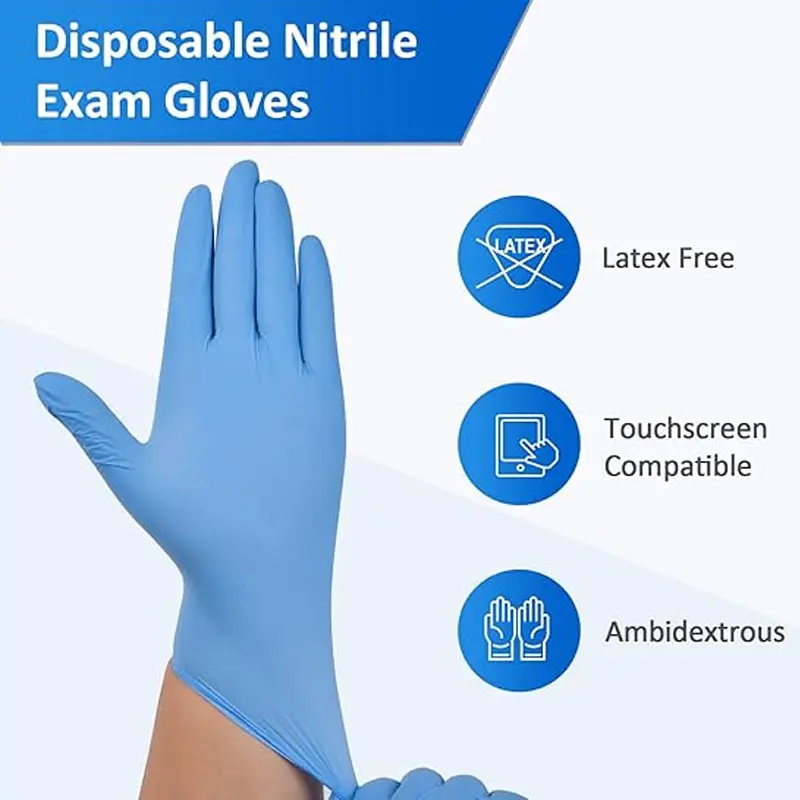 Latex Free Powderless Nitrile Disposable Gloves, Touchscreen Usable Ambidextrous Blue Exam Gloves, Puncture Resistant Food Safe Protective Gloves for Cleaning, Cooking, Salon & Clinical Use