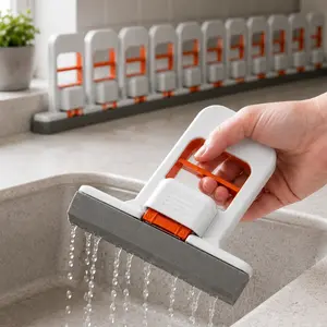 4PCS Portable Foldable Mini Sponge Mop, One-Hand Squeeze Handle Design, Wet Dry All-Purpose Mop for Desktop, Kitchen and Bathroom Cleaning