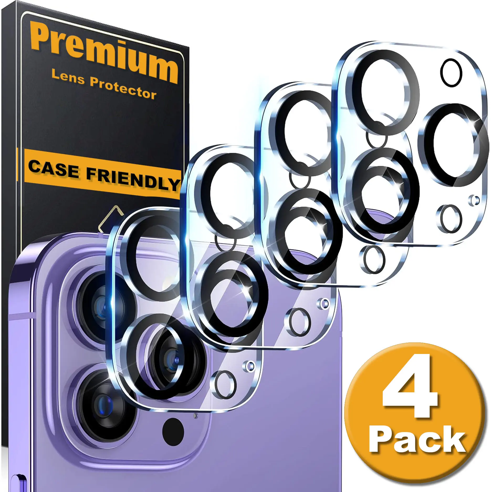 [4 Pack] For Apple iPhone 17 17e Air 16 16e 15 14 Plus 13 Mini 12 11 Pro Max Camera Lens Protector Tempered Glasses 9H Hardness, HD Clear, Case Friendly, Anti-Scratch, Anti-Drop, Strong Adhesive, Does Not Affect Night Shot