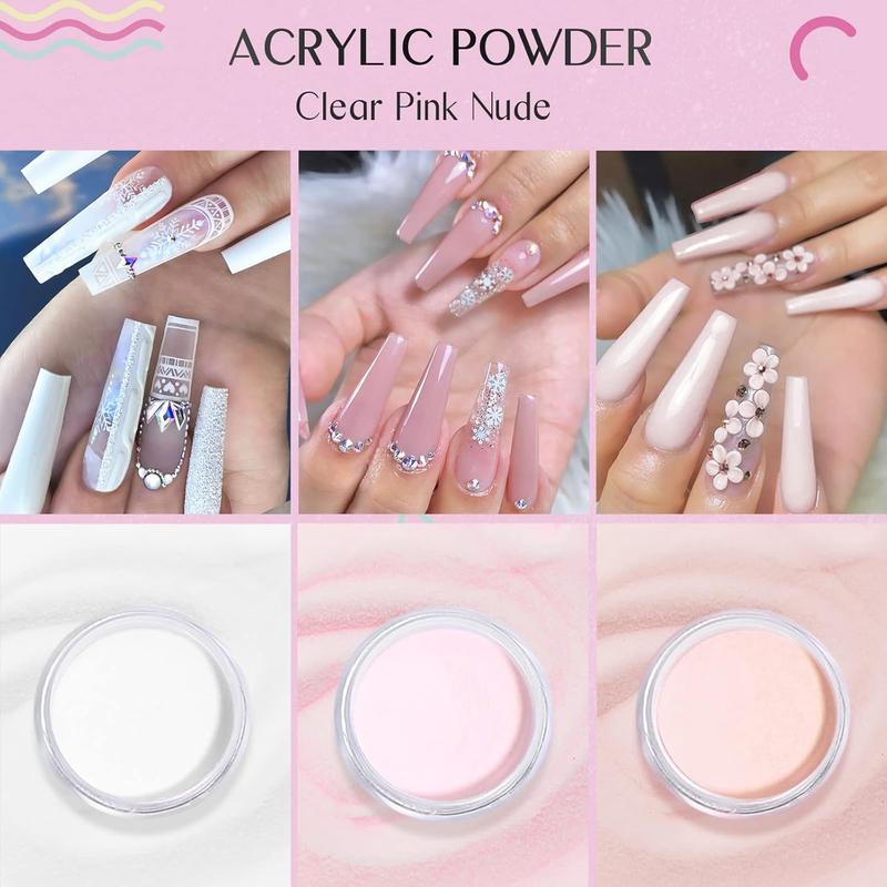 Acrylic Nail Starter Kit: Clear Pink Nude Acrylic Powder & Liquid, Brush, Files, Forms, Press On Nails, Home Practice Set