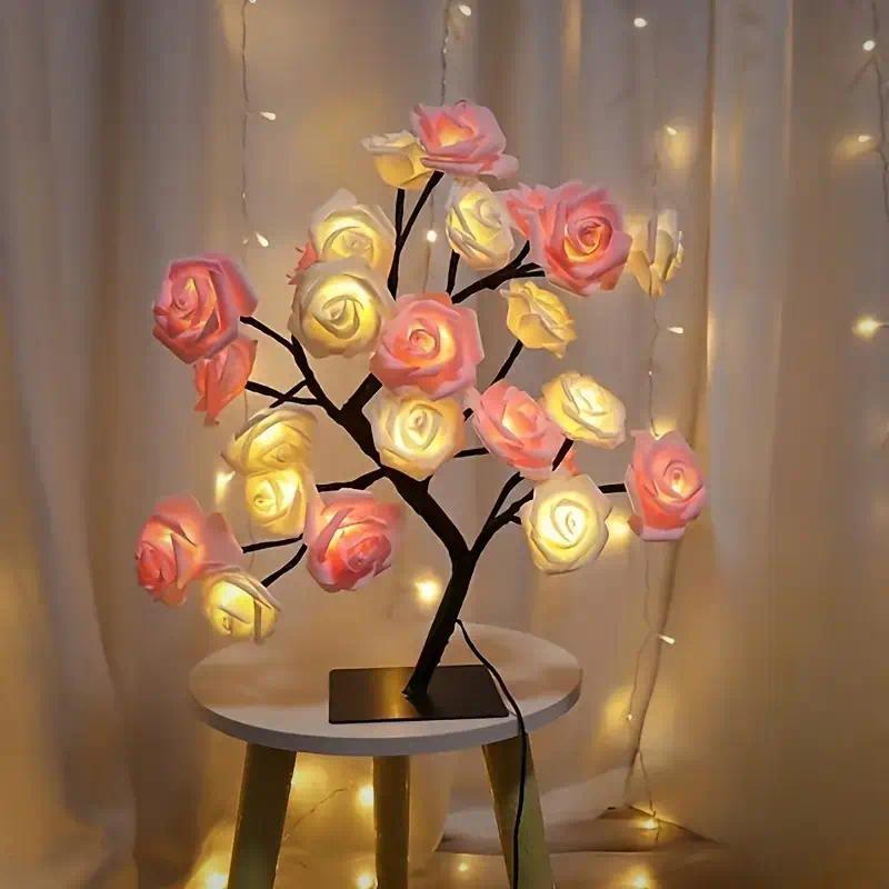 Rose-shaped tree night light, USB-powered, desktop lamp, bedroom lighting, holiday decorative lights, interior decor, Valentine's Day gift, home decor, decorative lamp