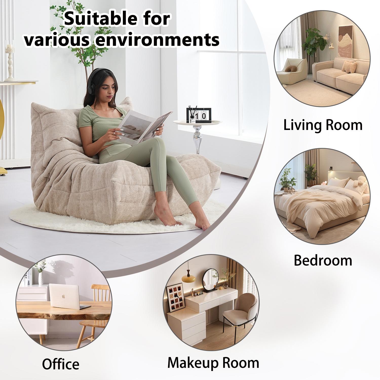 Togo Sofa Caterpillar Bean Bag Chair Chenille Fabric 1 Seater Memory Foam Lounger Upholstered Couch Free 5FT Carpet Modern Comfy Living Room Furniture