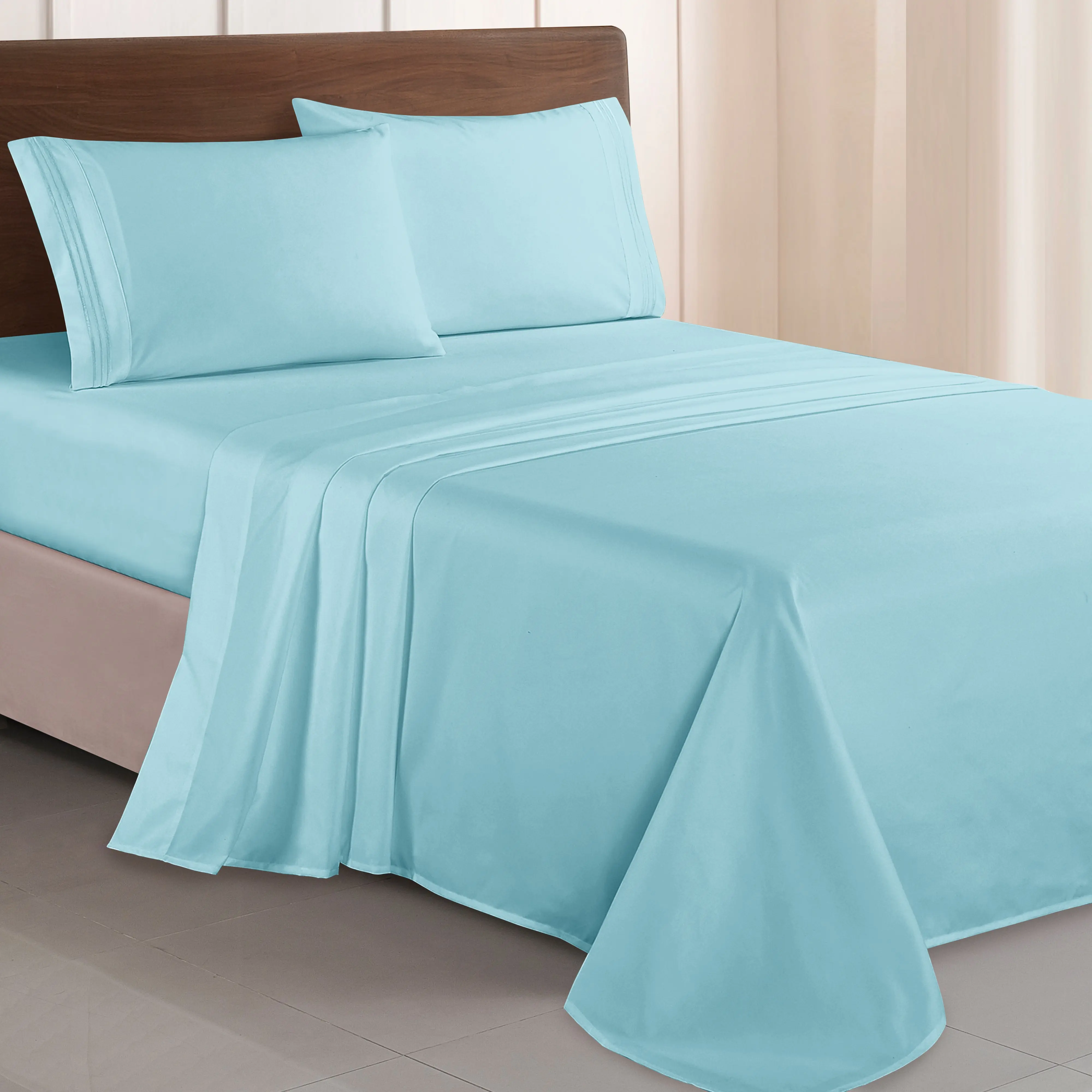 Elegant Comfort 4-Piece Solid 3-Line Embroidery Sheet Set – Ultra Soft Premium Microfiber Bedding Essentials