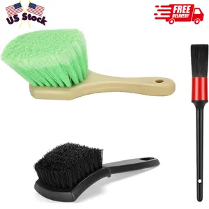 Wheel Rim & Tire Brush Set, Soft & Stiff Bristle Wash Cleaning Supplies Kit