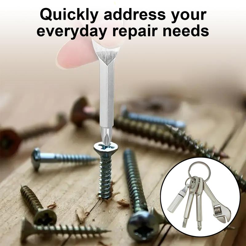 VAYWET 4-in-1 Pocket Mini Tool Keychain, EDC Mini Repair Tools: Letter Opener, Screwdriver, Copper Pocket, Pocket Wrench Keychain Metal Spanner Key Ring Pendant Gift Outdoor Camping Bicycle Motorcycle Repair Multifunctional Kit Maintenance Hand Tools