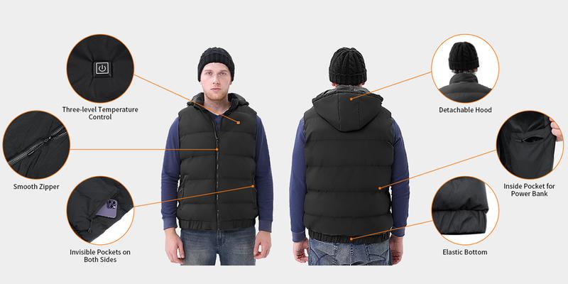 Rrtizan 2025 Unisex Heated Vest - Three-Level Temp Control, Heating Sheets, 10000mAh Battery, Ideal for Winter Sports, Skiing, Hunting, Daily Commute, Valentine's Day, Father's Day, Christmas Gift - Lightweight Heated Jacket