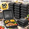 50-Pack Reusable 3-Compartment Microwave Safe Plastic Food Storage Lunch Boxes with Leakproof Flip-Top Lids, Portable Stackable Heat-Resistant Meal Prep Containers, Dishwasher Safe, Ideal for Picnic Lunch, Camping, Perfect for Halloween gatherings