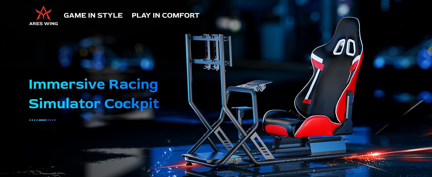 ARES WING Racing Simulator Cockpit with Monitor Mount and Seat Formula and GT Sim Racing Cockpit Compatible with Fanatec Thrustmaster Logitech Moza Racing Games on PS5 PS4 Xbox and PC