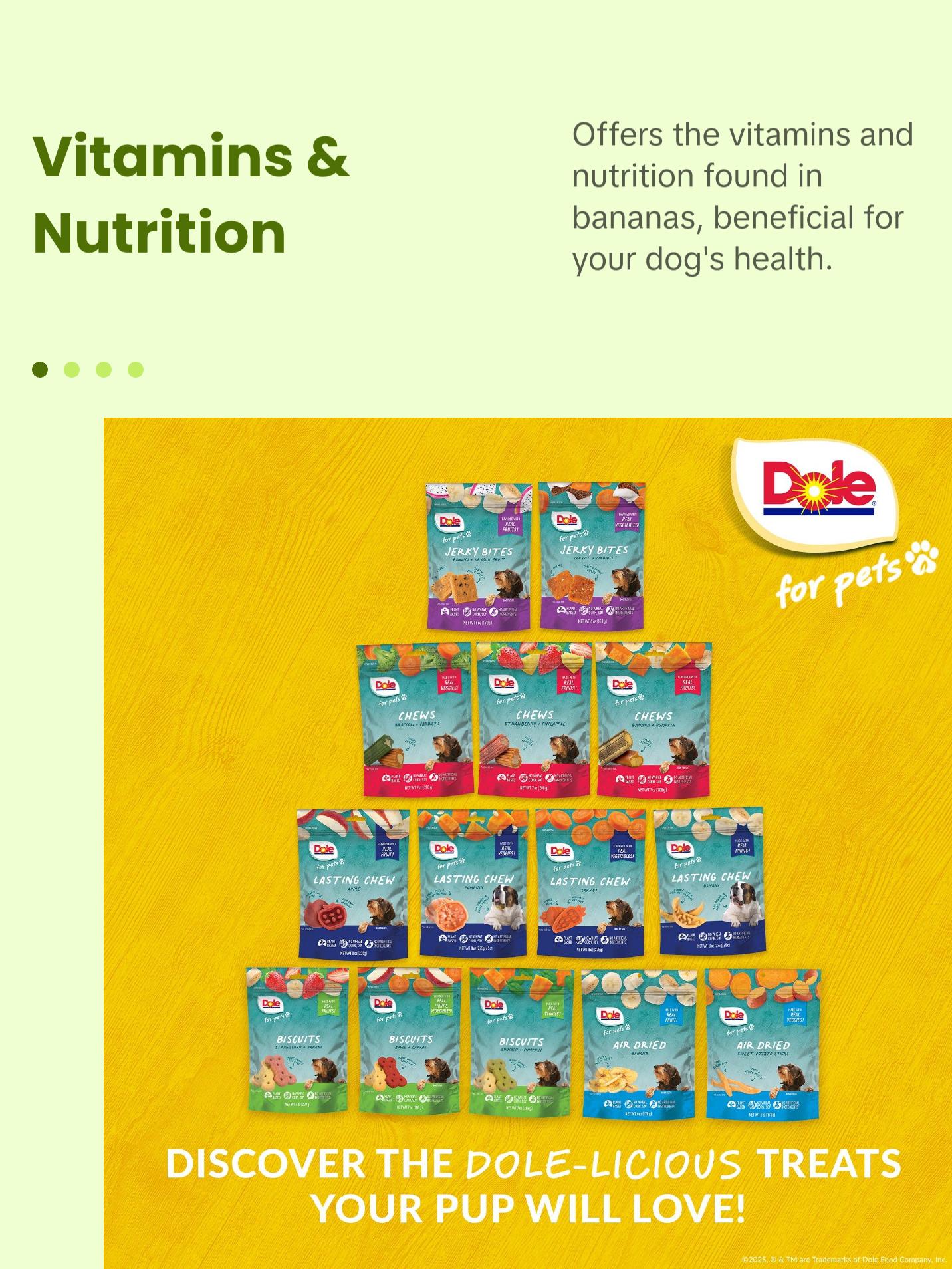 Dole for Pets Air Dried Banana Dog Treats - Made with Real Banana, Single Ingredient, Limited Ingredient Dog Treats, No Wheat, Corn, Soy, Artificial Flavors, Colors, or Preservatives, 6 Oz