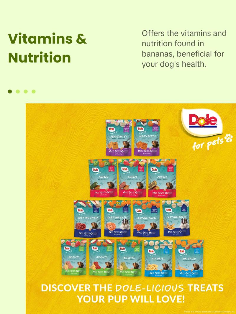 Dole for Pets Air Dried Banana Dog Treats - Made with Real Banana, Single Ingredient, Limited Ingredient Dog Treats, No Wheat, Corn, Soy, Artificial Flavors, Colors, or Preservatives, 6 Oz