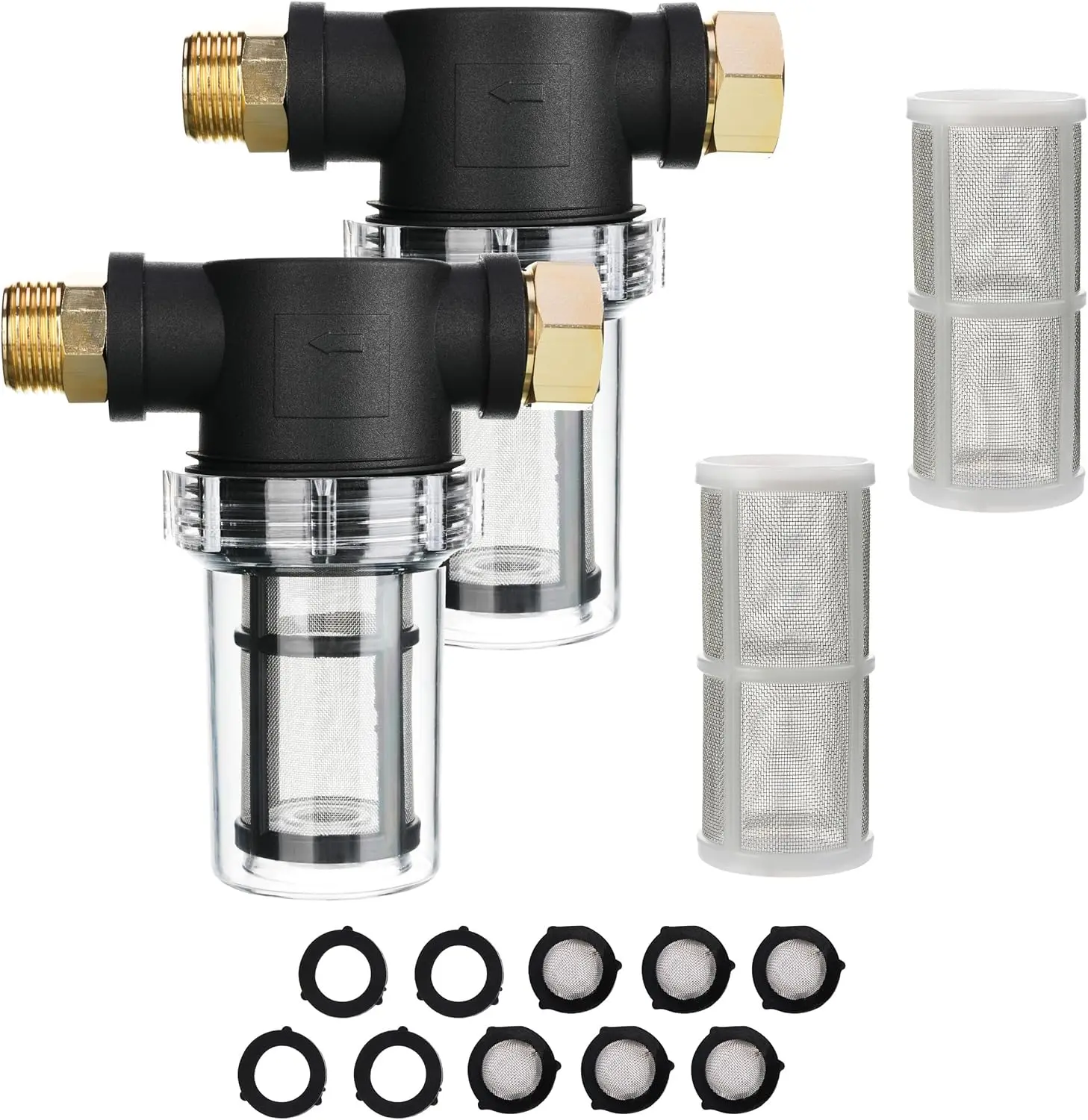 M MINGLE Garden Hose Filter for Pressure Washer Inlet, Inline Sediment Water Filter Attachment with 100 Mesh and 40 Mesh Screen, 2 Pcs, 2 X 100 Mesh Screen