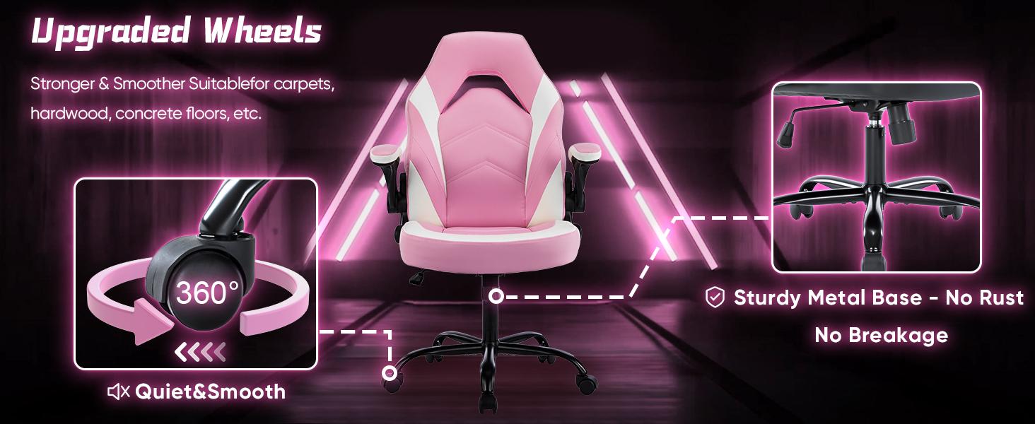 Gaming Chair, Office Chair High Back Computer Chair with PU Leather and Flip-up Armrest, Adjustable Swivel Gaming Chair, Office Chair High Back Computer Chair with PU Leather and Flip-up Armrest, Adjustable Swivel